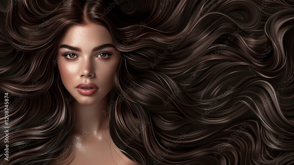 Beautiful Girl Model with long wavy and shiny hair, AI generated image Beautiful Girl Model with long wavy and shiny hair, AI generated image