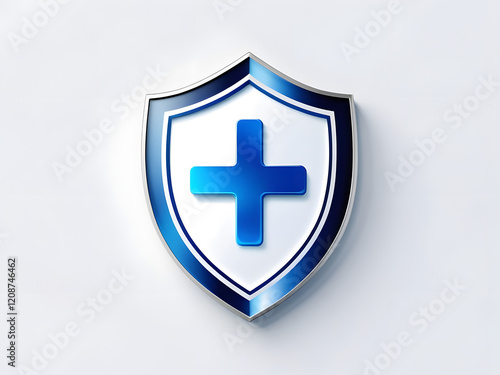 modern blue color health symbol shield icon isolated on white background