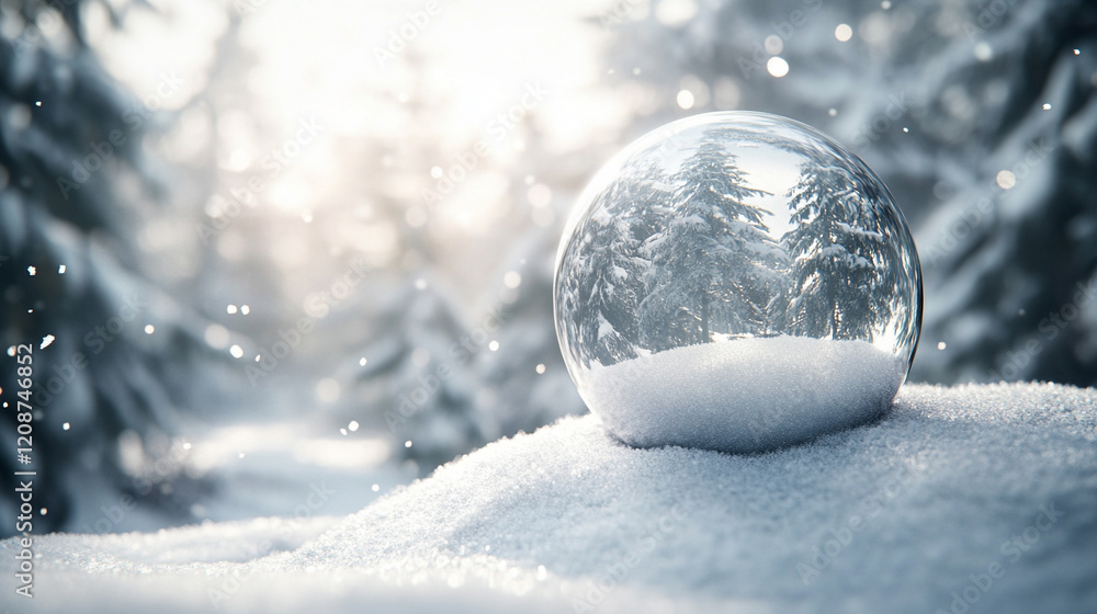 Fototapeta premium Empty snow globe on a white background with a magic sphere concept, creating a blank canvas for design with a bright tone and blurred modern aesthetic