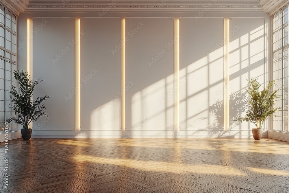 Spacious and Bright Minimalist Interior with Natural Light and Plants, Featuring Warm Sunlight and Elegant Design Elements Spacious and Bright Minimalist Interior with Natural Light and Plants, Featuring Warm Sunlight and Elegant Design Elements