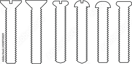 Nuts , screws, rivets, and bolts con set. Equipment stainless, fasteners, metal fixation gear black line and flat vector collection isolated on transparent background. Building tools construction sign