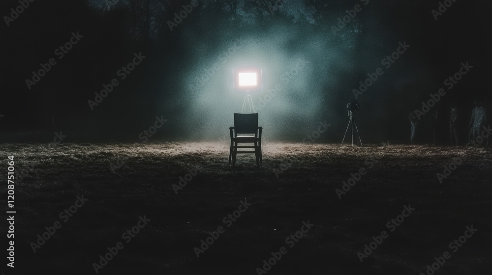 Fototapeta premium Night Film Set Director s Chair Spotlight Camera Mystery
