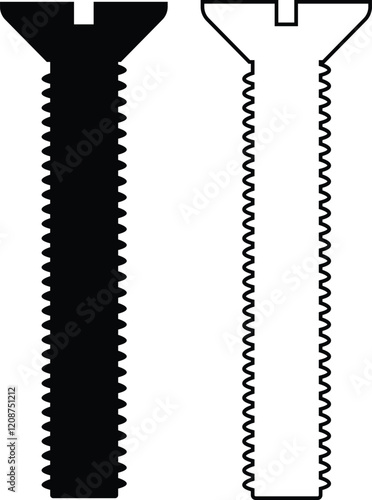 Nuts , screws, rivets, and bolts con set. Equipment stainless, fasteners, metal fixation gear black line and flat vector collection isolated on transparent background. Building tools construction sign