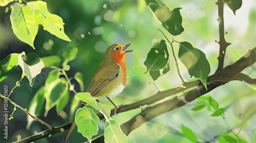 image of a charming robin perch in tree  photo