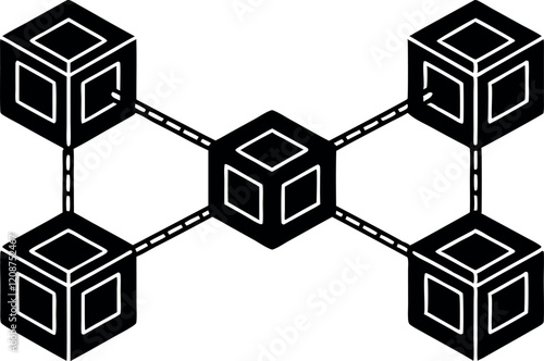 Blockchain Nodes Connected by Chains Silhouette Vector