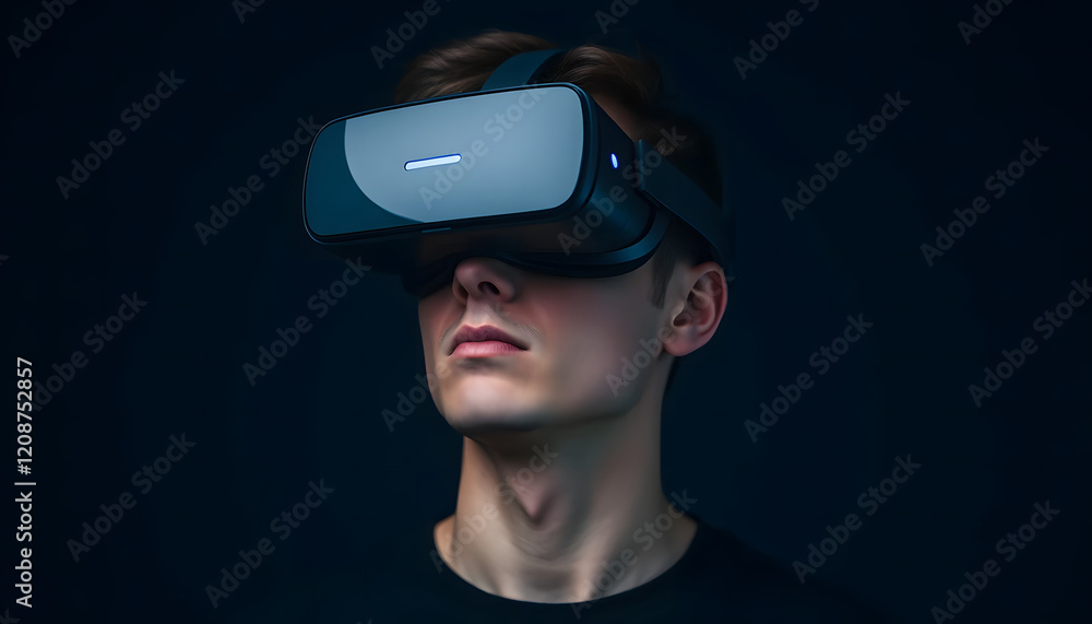 Immerse in the future with a stylish man wearing VR goggles in a sleek and tech-inspired setting Immerse in the future with a stylish man wearing VR goggles in a sleek and tech-inspired setting