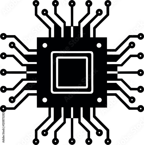 Quantum Computer Chip Silhouette Vector Design