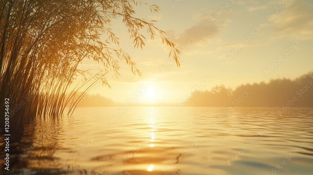 Sunset lake reeds peaceful serenity nature background Sunset lake reeds peaceful serenity nature background