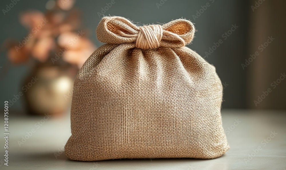 Small burlap sack, bow tie closure. Small burlap sack, bow tie closure.