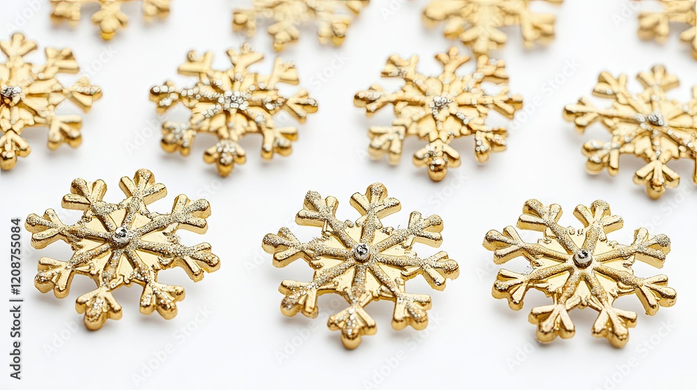 Fototapeta premium Designs of Golden Snowflakes for Winter Celebrations Generative AI