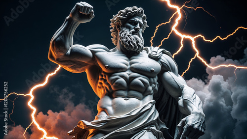  Illustration of Zeus, the God of Sky and Thunder, Preparing to Strike the Earth with Lightning Bolts