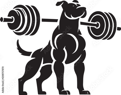 illustration of a dog with dumbbell