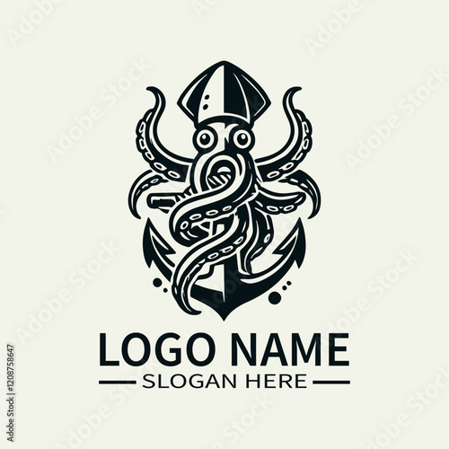 Squid and Anchor Logo Design, Nautical Squid Logo