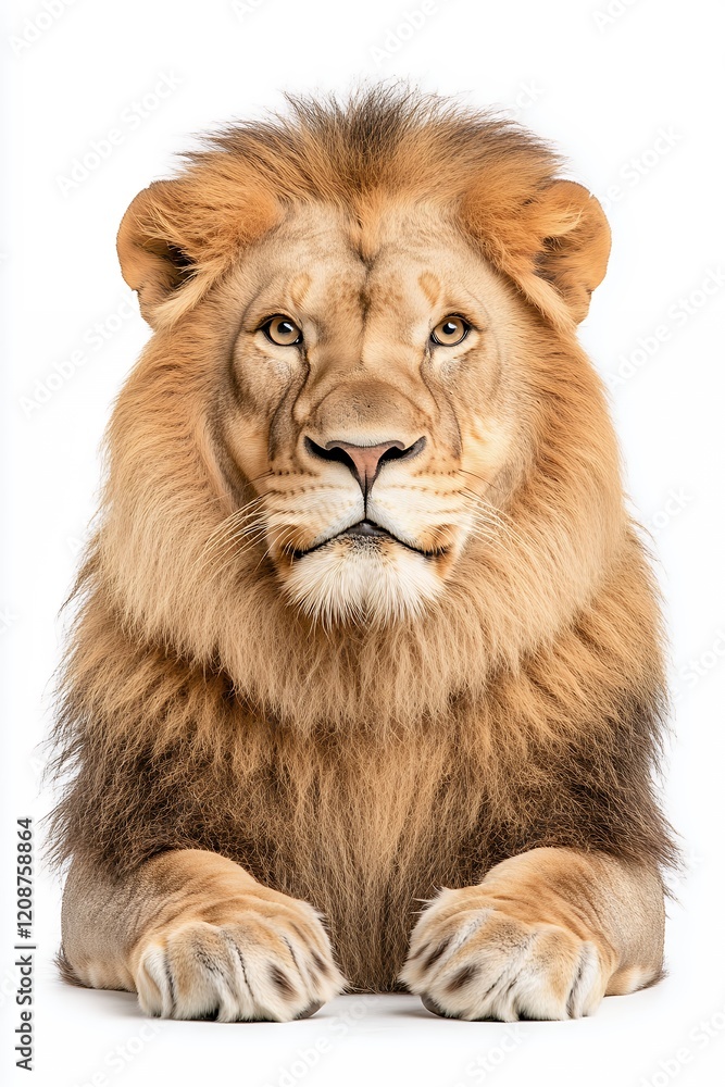 Majestic Lion Portrait with Intense Expression on White Background Majestic Lion Portrait with Intense Expression on White Background
