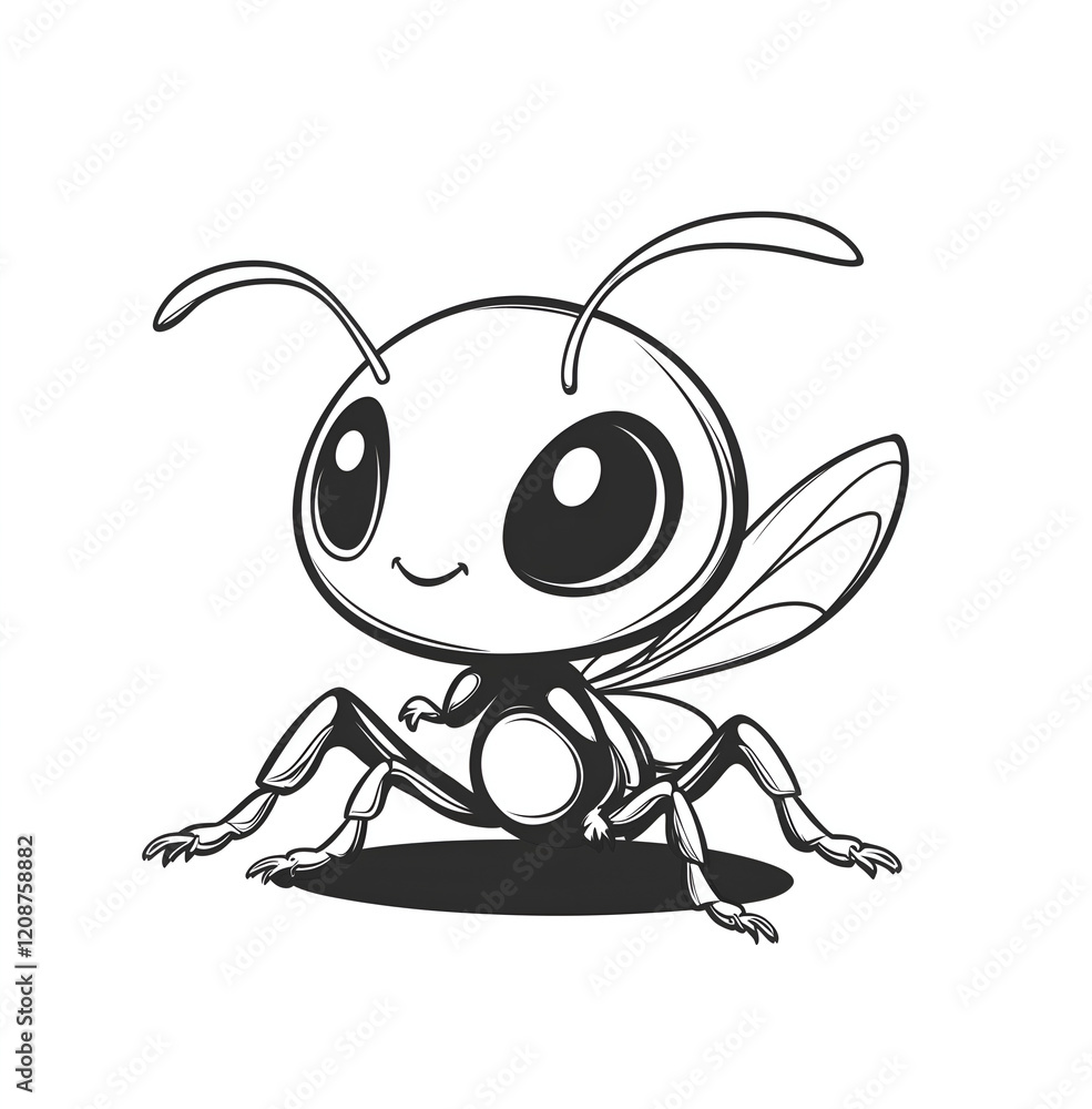 Black and white line art illustration of an ant, a simple vector graphic on a solid background Black and white line art illustration of an ant, a simple vector graphic on a solid background