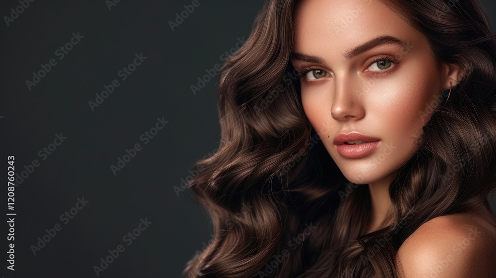 Fototapeta premium Beautiful Girl Model with long wavy and shiny hair, AI generated image