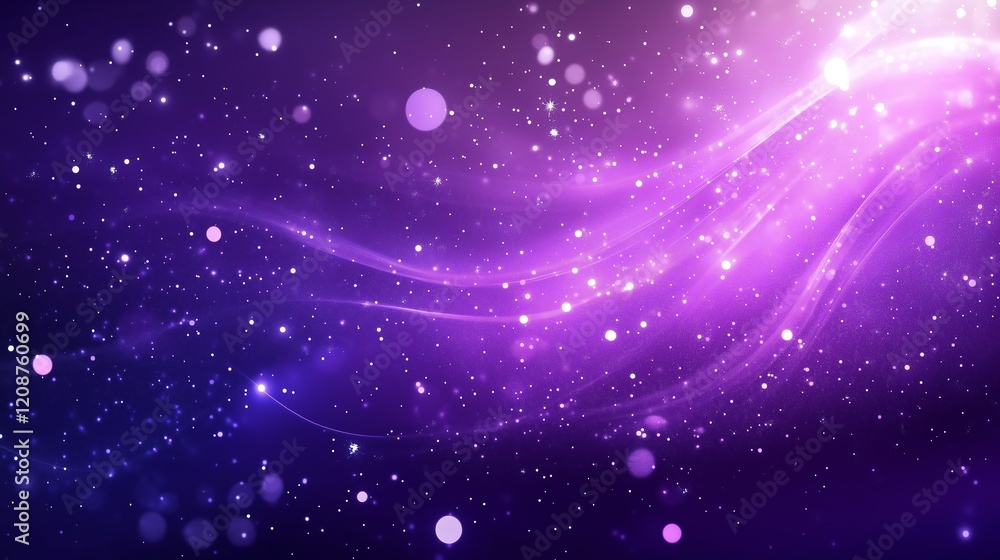 Fototapeta premium Digital purple particles wave and light abstract background with shining dots stars.