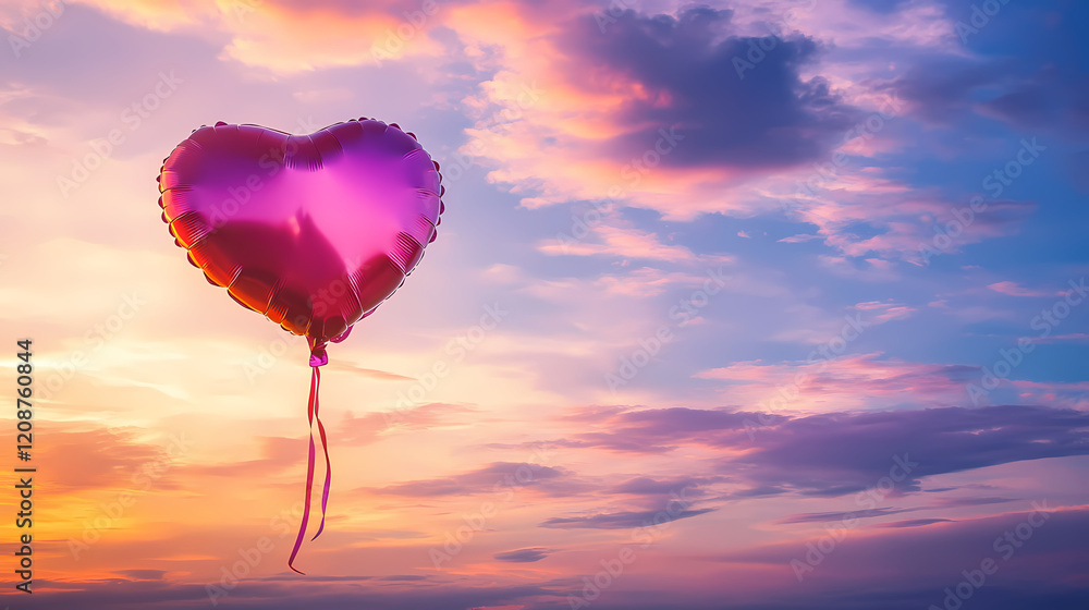 Obraz premium Romantic heart balloon soaring into the sky