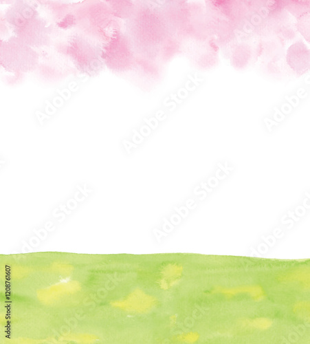 水彩による桜と緑の背景