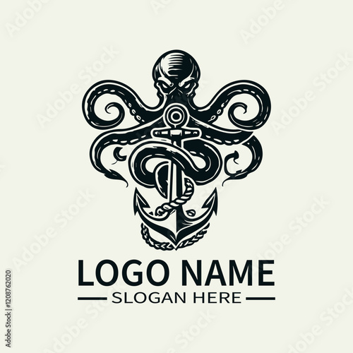 Kraken and Anchor Logo Design, Sea Monster Logo