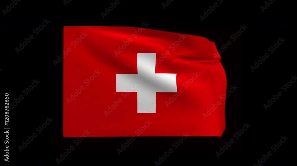 4k of switzerland waving flag. isolated of switzerland flag with black background 4k of switzerland waving flag. isolated of switzerland flag with black background