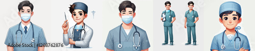 vector surgeon character wearing full uniform