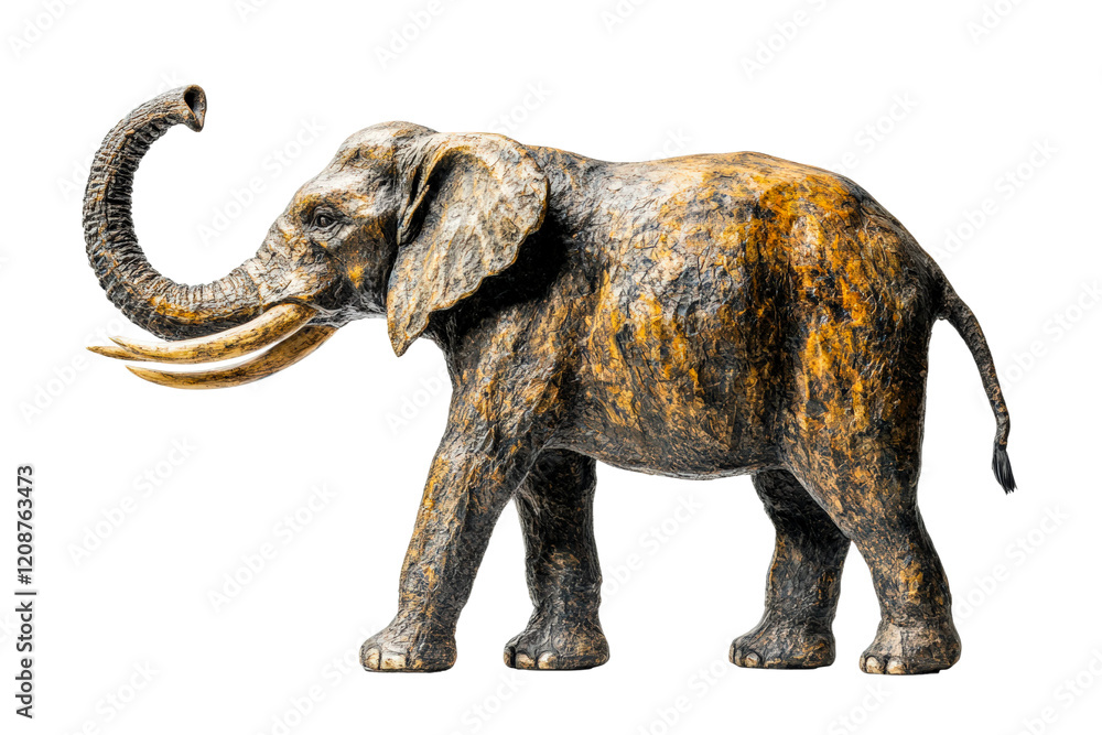 Fototapeta premium Bronze elephant sculpture displaying detailed craftsmanship and artistry isolated on transparent background