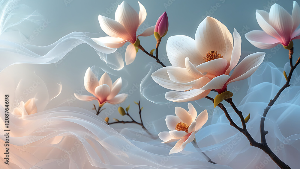 beautiful light spectrum magnolia flowers, created by generative ai beautiful light spectrum magnolia flowers, created by generative ai
