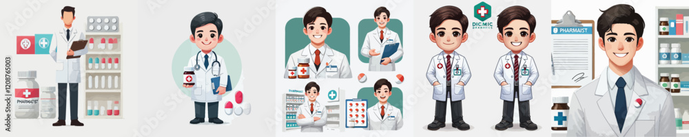 set of vector pharmacist characters in full uniform set of vector pharmacist characters in full uniform