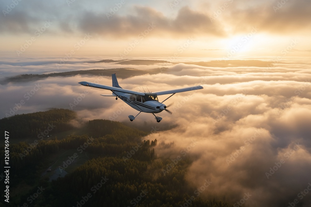Fototapeta premium Sunrise flight over mountains, cloudscape