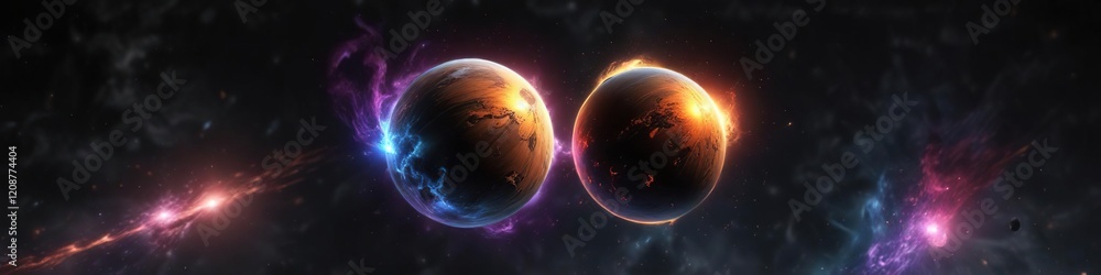 Fototapeta premium Colorful, glowing orb floating in space on a black backdrop, vibrant, cosmos
