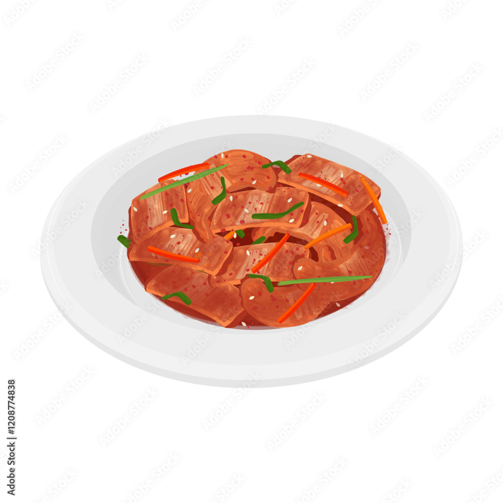 Vector Illustration Logo Clipart Fresh Kimchi Geotjeori on a White Plate Vector Illustration Logo Clipart Fresh Kimchi Geotjeori on a White Plate