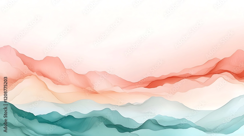 Serene aerial view of abstract landscape art with pastel color waves and tranquility Serene aerial view of abstract landscape art with pastel color waves and tranquility