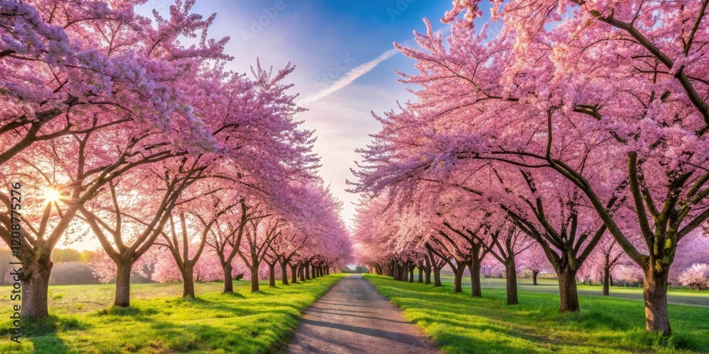 Beautiful cherry blossom trees in full bloom in a serene springtime setting, cherry blossoms, spring, flowers, nature Beautiful cherry blossom trees in full bloom in a serene springtime setting, cherry blossoms, spring, flowers, nature