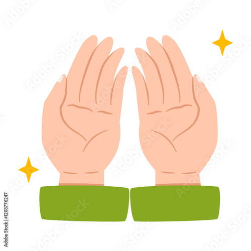 Cartoon Style Hands Praying in Islam. Muslim Hands Praying in Dua Gesture.