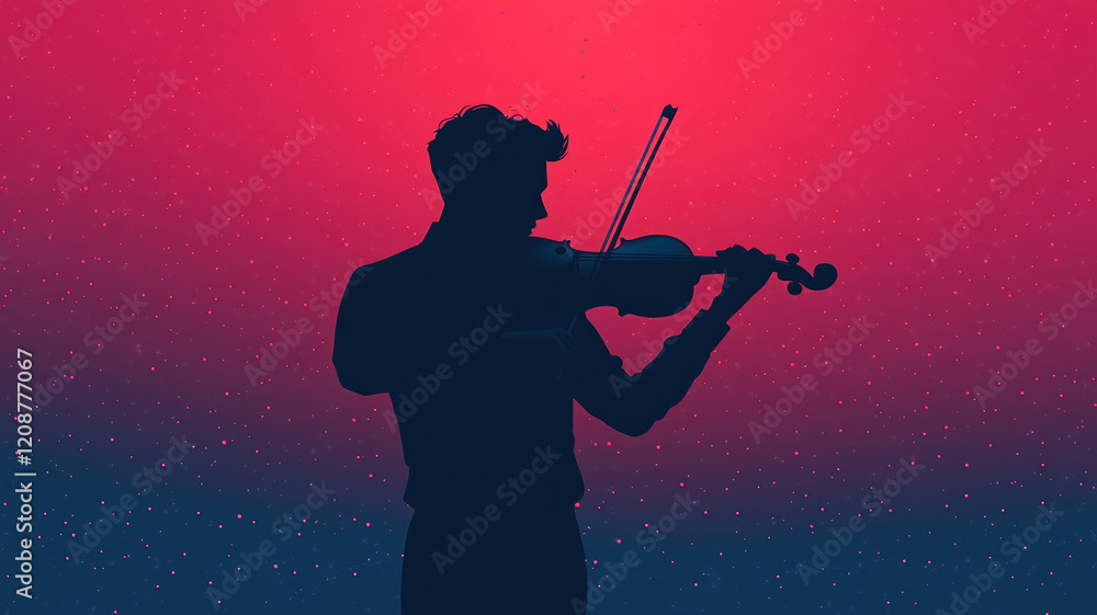 Fototapeta premium Silhouette of violinist against vibrant abstract background