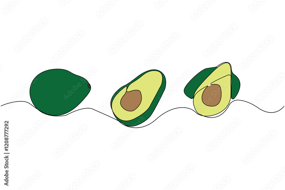 Hand-drawn avocado one line art drawing isolated on white background. Minimalist avocado outline icon. Hand-drawn avocado one line art drawing isolated on white background. Minimalist avocado outline icon.