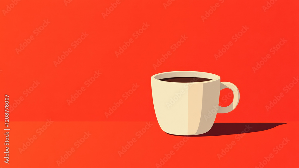 Minimalist art of steaming coffee cup on red background Minimalist art of steaming coffee cup on red background