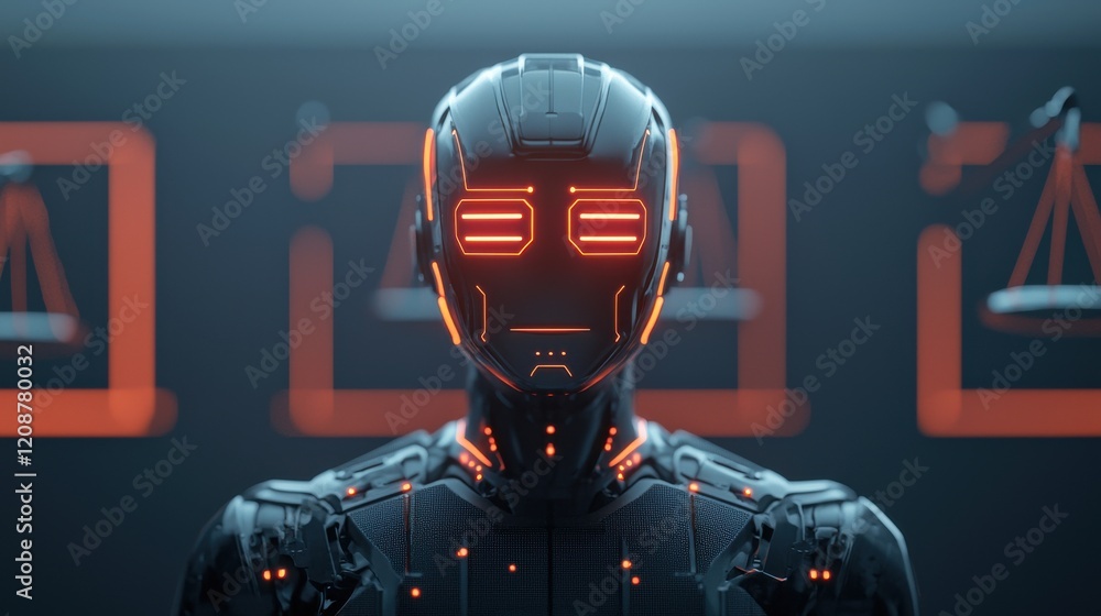 Artificial Intelligence Ethics Governance concept. Glowing Humanoid Figure Surrounded by Holographic Displays Artificial Intelligence Ethics Governance concept. Glowing Humanoid Figure Surrounded by Holographic Displays
