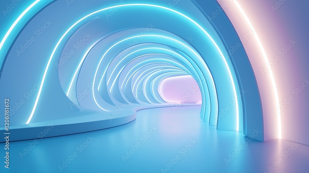 3D-rendered futuristic TV studio set with curved lines. 3D-rendered futuristic TV studio set with curved lines.