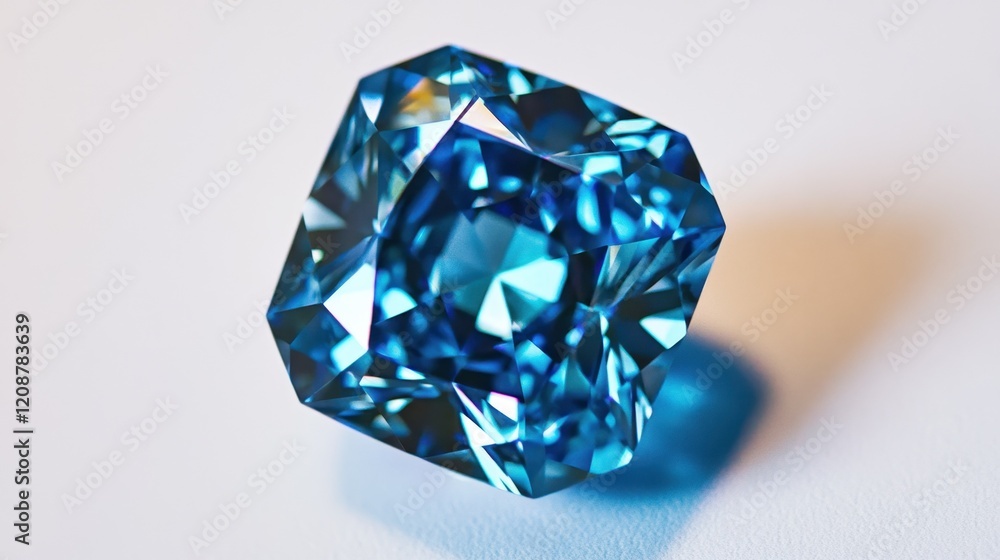 A blue diamond with vivid color and flawless clarity, glowing against a white background. A blue diamond with vivid color and flawless clarity, glowing against a white background.