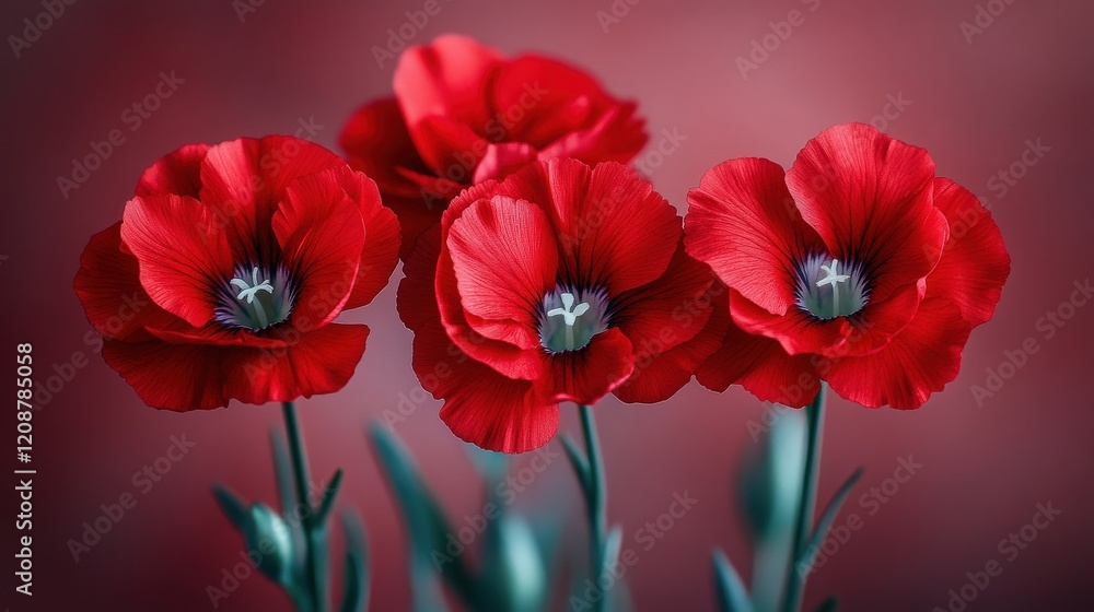 Obraz premium Vibrant Red Flowers with Delicate Petals Against a Soft Background, Perfect for Nature and Floral Themed Projects, Celebrating Beauty and Elegance in Blooming Spring