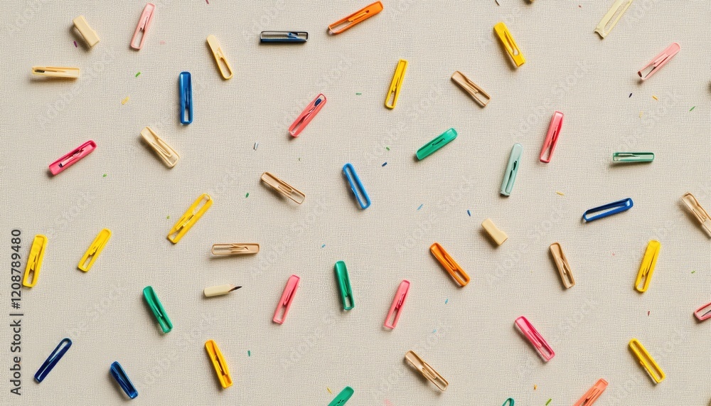 Colorful Clips Scattered on Beige Colorful Clips Scattered on Beige