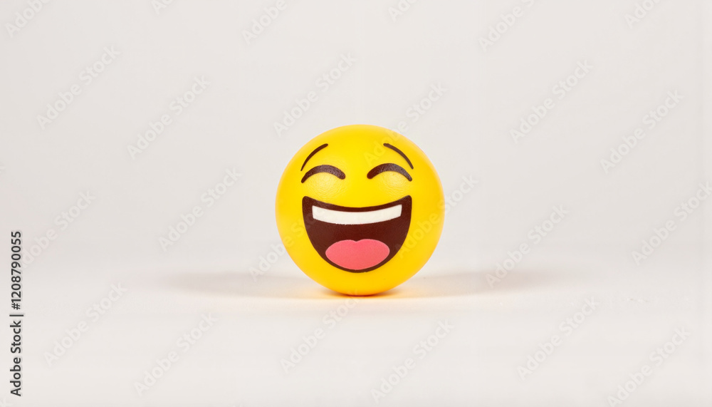 Fototapeta premium Joyful laughing emoji on plain background, symbolizing happiness