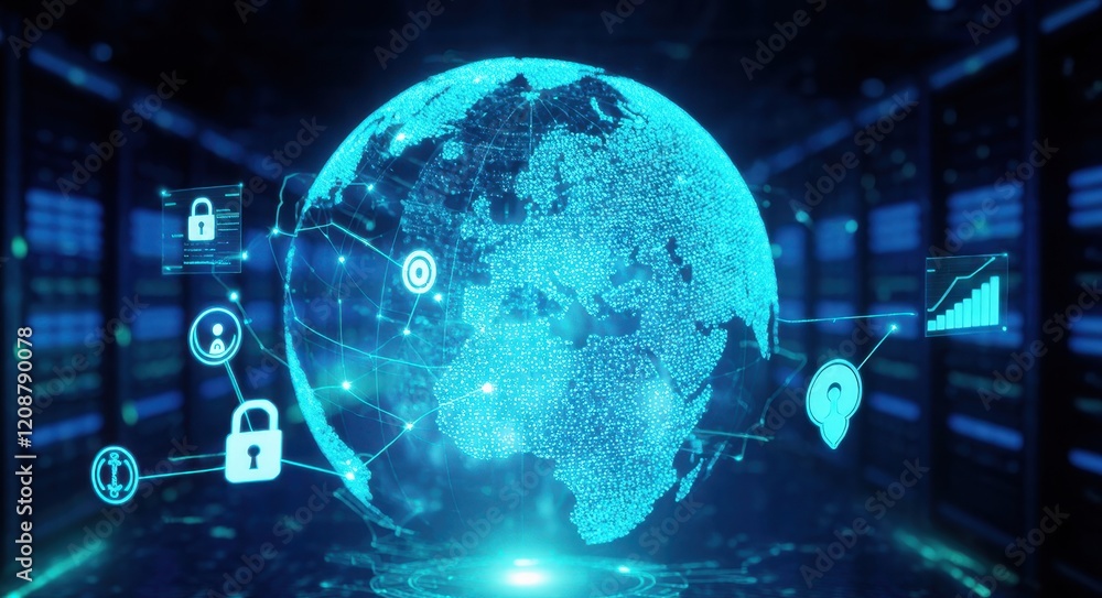Fototapeta premium Futuristic Cybersecurity-Themed Virtual World View.