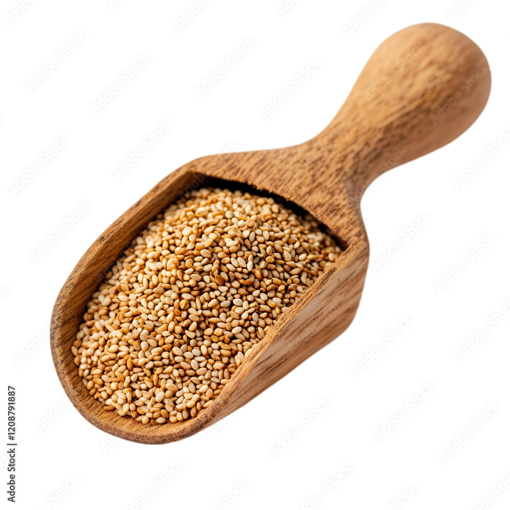Sesame seeds in wooden spoon isolated on white background, Sesame seeds in wooden spoon isolated on white background,