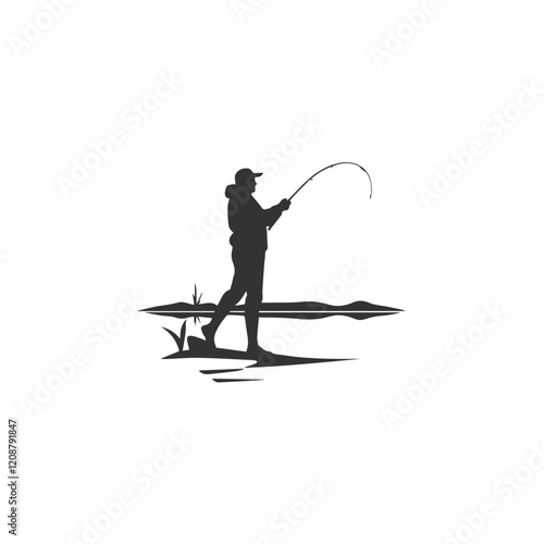 Fisherman Silhouette by a Lake with Fishing Rod