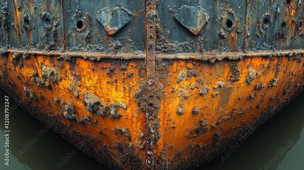 Severely rusted ship hull, barnacle-encrusted. Severely rusted ship hull, barnacle-encrusted.