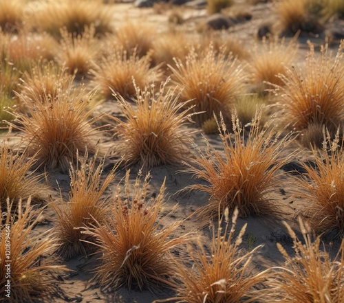 Dry, wiry grasses with a spiny texture scattered over the ground, thin, wiry, brittle photo