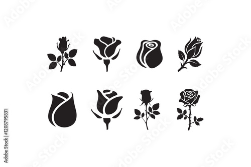 Rose bud icon silhouette. Rose flower vector isolated symbol. Rosebud black flat icon illustration. Rose flower Icon Flat Graphic Design. Bud flower sign design on a white background.